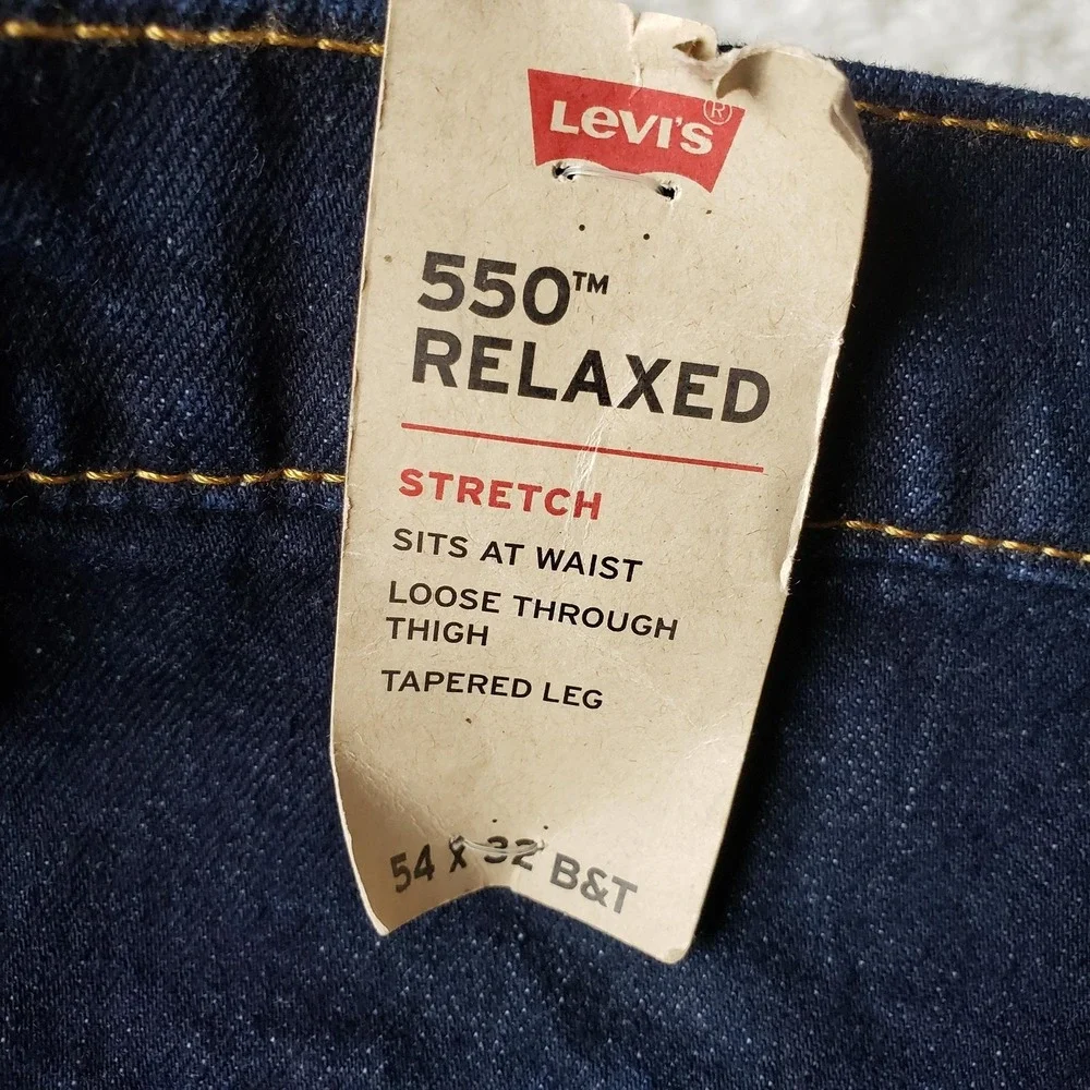 Levis 550 Relaxed Fit Jeans Mens 54x32 Dark Wash Stretch Tapered Leg Indigo B&T